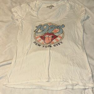 Express White Short Sleeve Graphic Tee with Red & Blue Accents